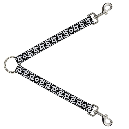 Dog Leash Splitter - Aztec Pattern2 White/Black