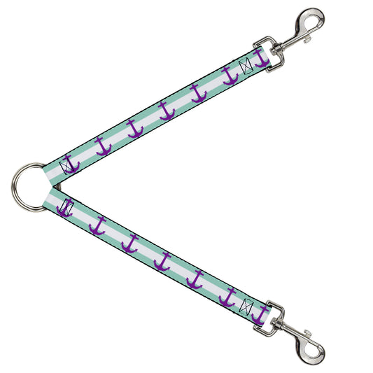 Dog Leash Splitter - Anchor/Stripe Teal/White/Purple