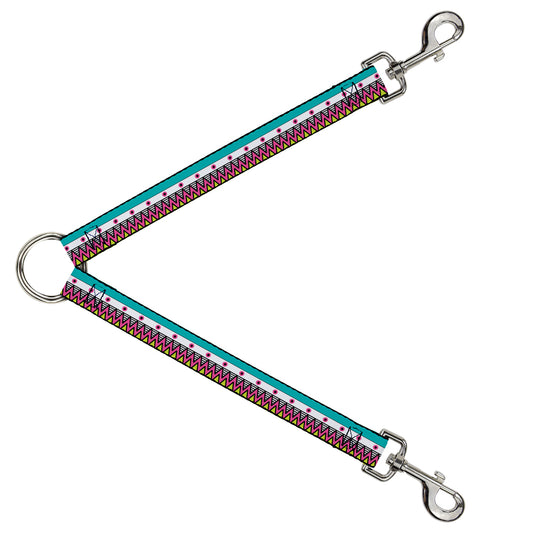 Dog Leash Splitter - Aztec14 Seafoam Green/White/Pink/Lime Green/Black