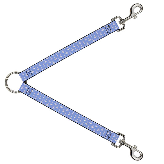 Dog Leash Splitter - Anchor2 Monogram Baby Blue/Baby Pink/White
