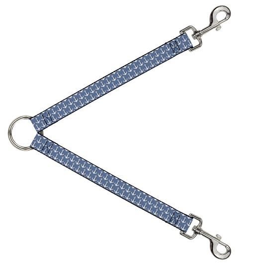 Dog Leash Splitter - Anchor2 Monogram Baby Blue/Navy/White