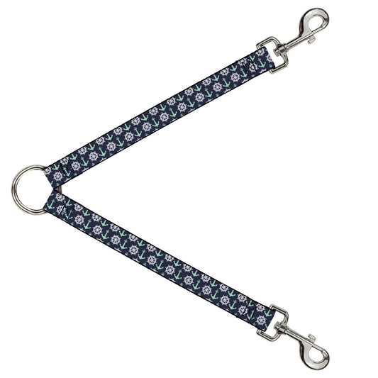 Dog Leash Splitter - Anchor2/Helm Monogram Navy/Turquoise/White