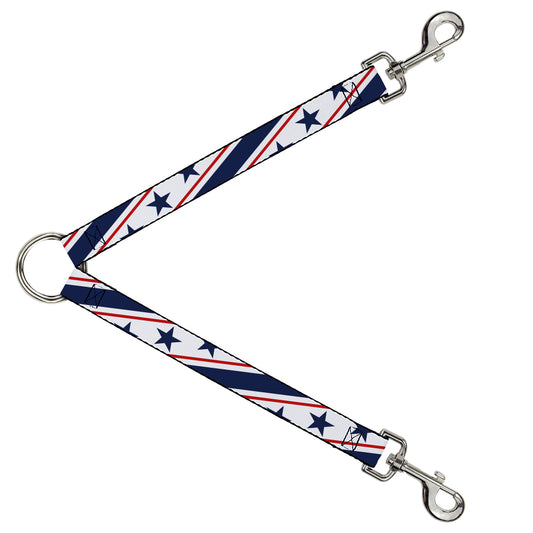 Dog Leash Splitter - Americana Diagonal Stars & Stripes White/Red/Blue