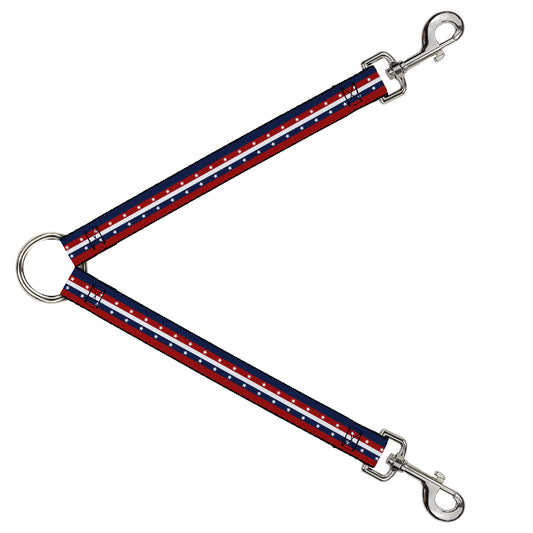 Dog Leash Splitter - Americana Stripe w/Stars Blue/Red/White