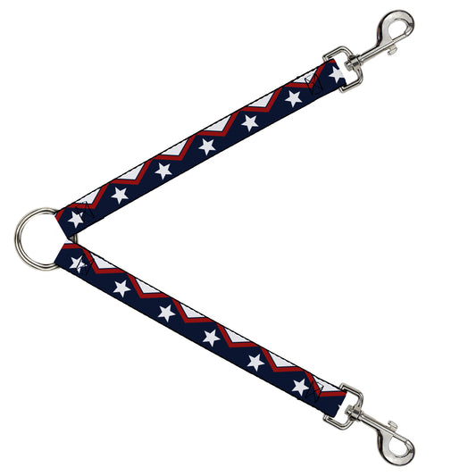 Dog Leash Splitter - American Chevron & Stripes White/Red/Blue