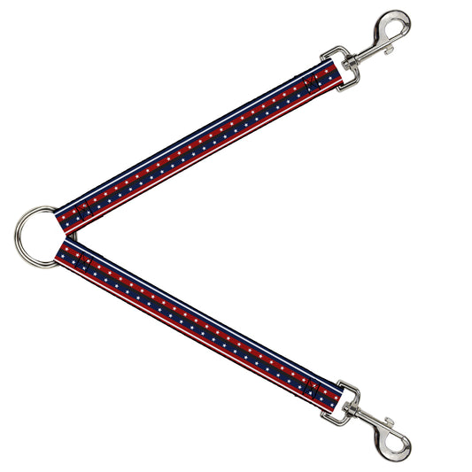 Dog Leash Splitter - Americana Stripe w/Stars2 Blue/Red/White