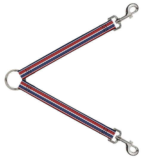 Dog Leash Splitter - Americana Stripe w/Mini Stars Blue/Red/White