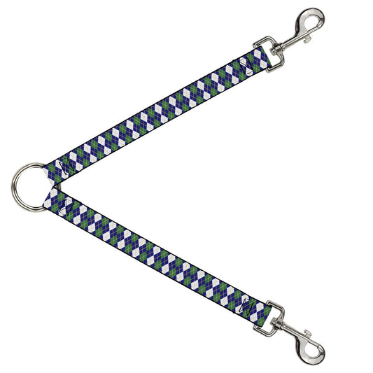 Dog Leash Splitter - Argyle Navy/Green/White/Gold