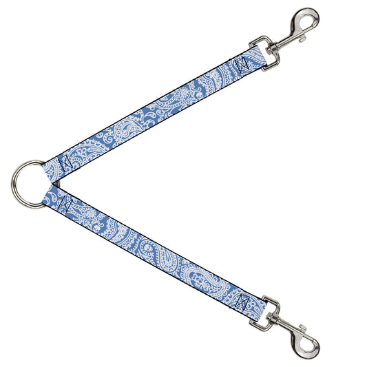 Dog Leash Splitter - Bandana/Skulls Baby Blue/White