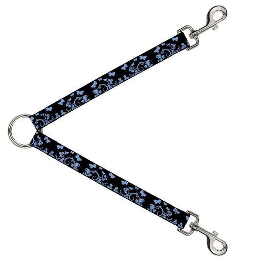 Dog Leash Splitter - Butterfly Garden Black/Blue