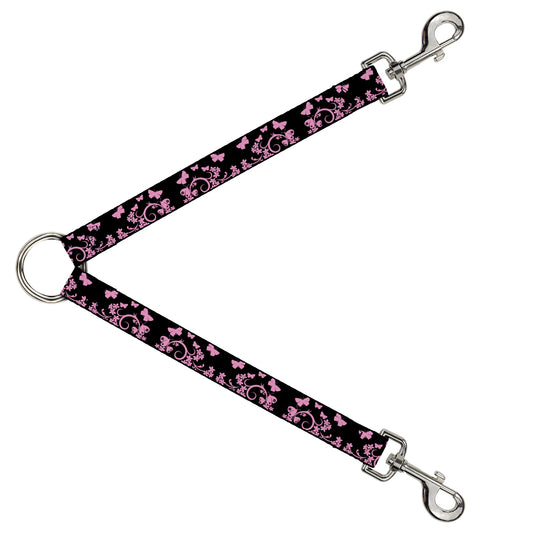 Dog Leash Splitter - Butterfly Garden Black/Pink