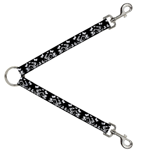 Dog Leash Splitter - Butterfly Garden Black/White