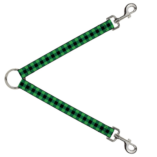 Dog Leash Splitter - Buffalo Plaid Black/Neon Green