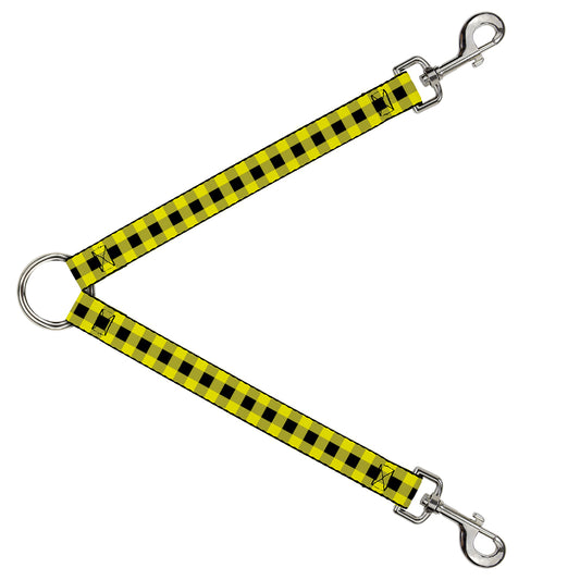 Dog Leash Splitter - Buffalo Plaid Black/Neon Yellow