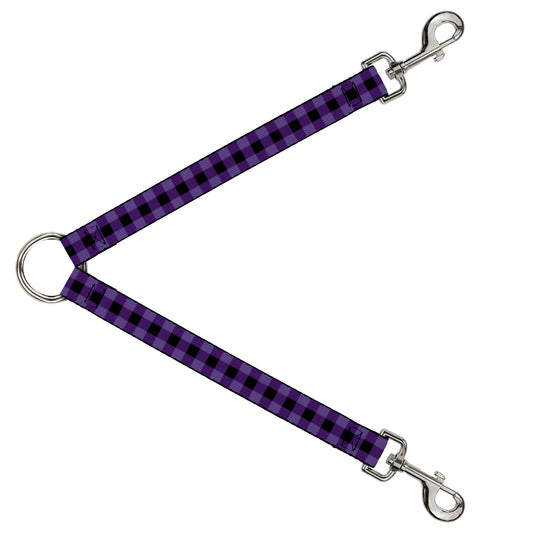 Dog Leash Splitter - Buffalo Plaid Black/Purple