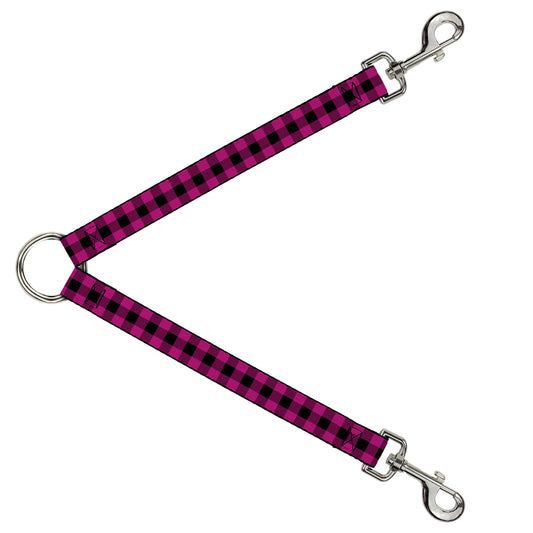 Dog Leash Splitter - Buffalo Plaid Black/Fuchsia
