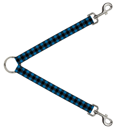 Dog Leash Splitter - Buffalo Plaid Black/Turquoise