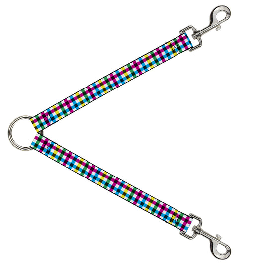 Dog Leash Splitter - Buffalo Plaid White/Multi Color