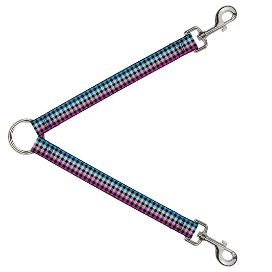 Dog Leash Splitter - Buffalo Plaid Turquoise/Fuchsia Fade