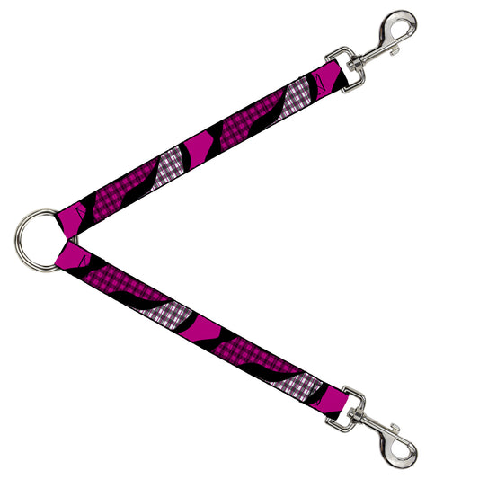 Dog Leash Splitter - Buffalo Plaid Abstract White/Black/Fuchsia