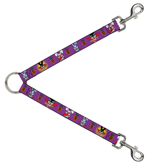 Dog Leash Splitter - Bunny Superhero Purple