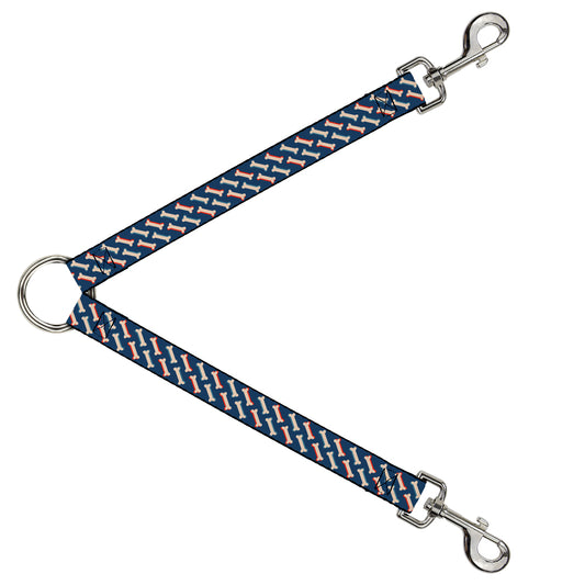 Dog Leash Splitter - Bones Blue/Tan/Red