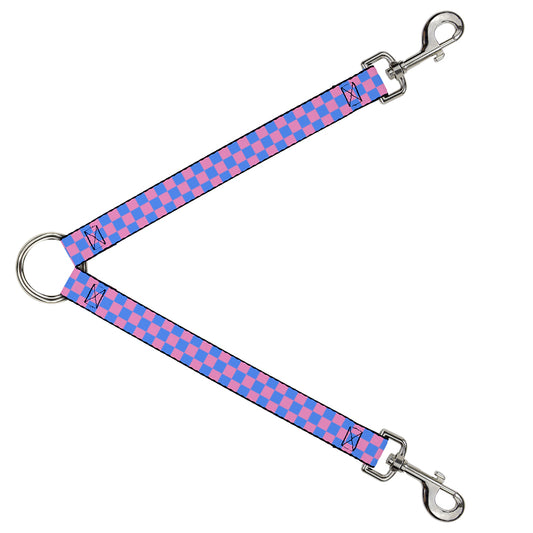 Dog Leash Splitter - Checker Baby Pink/Baby Blue