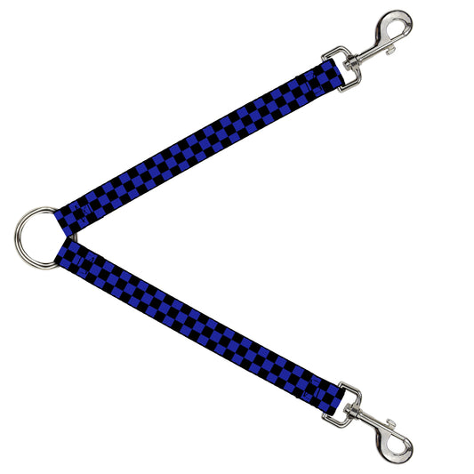 Dog Leash Splitter - Checker Black/Neon Blue