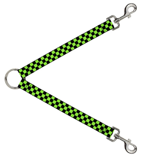 Dog Leash Splitter - Checker Black/Neon Green
