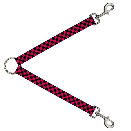 Dog Leash Splitter - Checker Black/Neon Pink