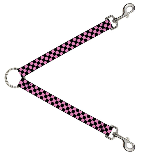 Dog Leash Splitter - Checker Black/Baby Pink