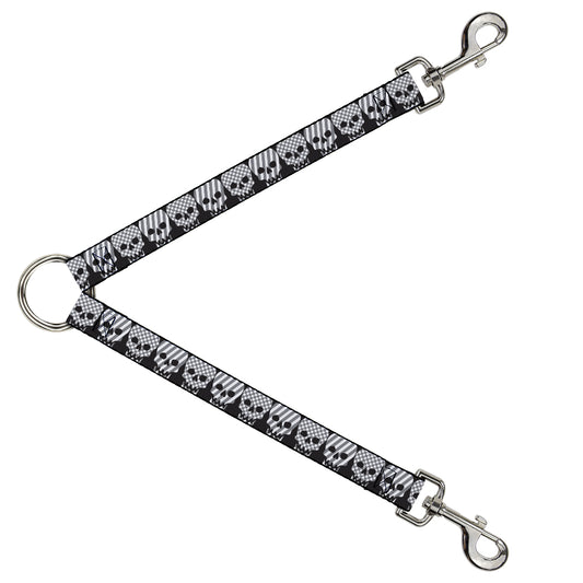 Dog Leash Splitter - Checker & Stripe Skulls Black/White/Gray