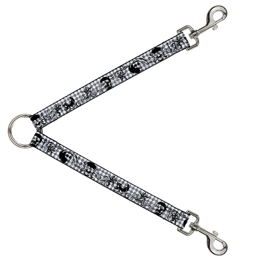 Dog Leash Splitter - Diamonds White/Gray w/Skulls