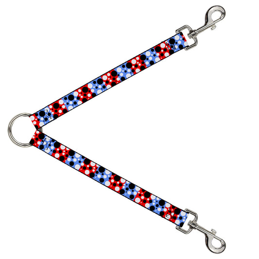 Dog Leash Splitter - Dot Blocks Blue/Red/Black/White