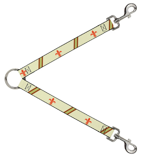 Dog Leash Splitter - Fleur-de-Lis2 Stripes Tan/Orange/Brown/Green