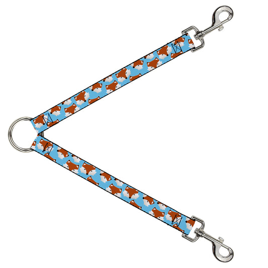 Dog Leash Splitter - Fox Face Scattered Sky Blue