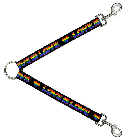 Dog Leash Splitter - LOVE IS LOVE Heart Black Rainbow