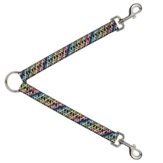 Dog Leash Splitter - Peace Black/Multi Stripes