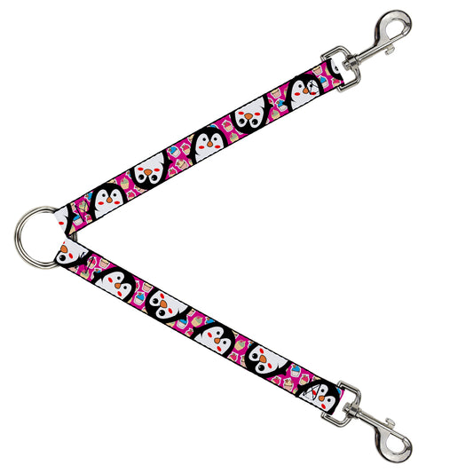 Dog Leash Splitter - Penguins w/Cupcakes Fuchsia/Purple/White