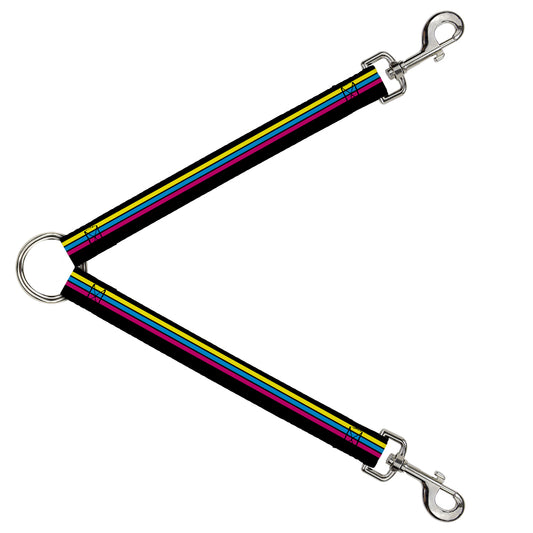 Dog Leash Splitter - Racing Stripes Black Yellow Blue Pink