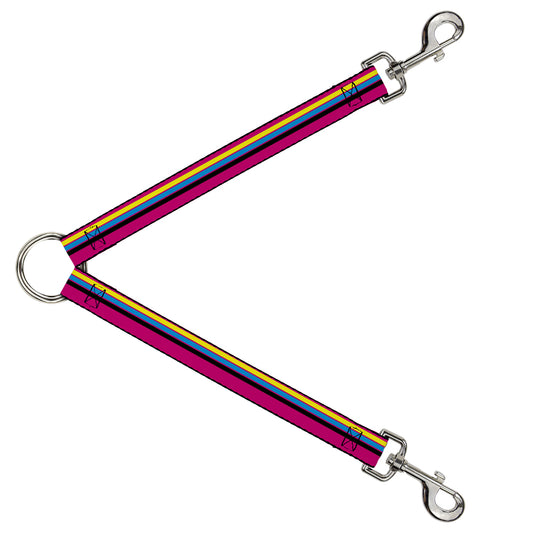 Dog Leash Splitter - Racing Stripes Pink Yellow Blue Black