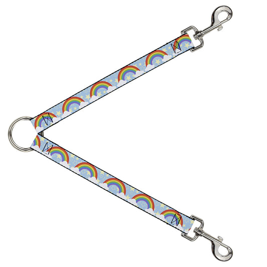 Dog Leash Splitter - Rainbows & Stars Light Blue Yellow Rainbow
