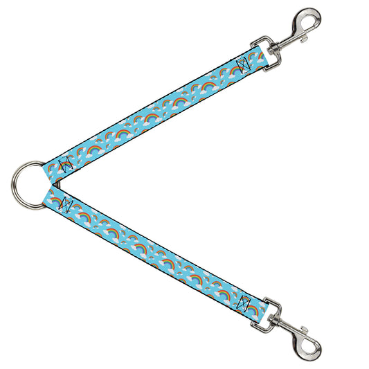 Dog Leash Splitter - Rainbows Scattered Blue