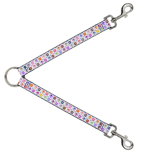 Dog Leash Splitter - Skull & Fleur-de-Lis White/Multi Color