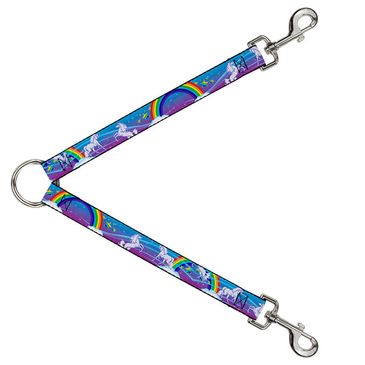 Dog Leash Splitter - Unicorns/Rainbows/Stars Blue/Rainbow/White