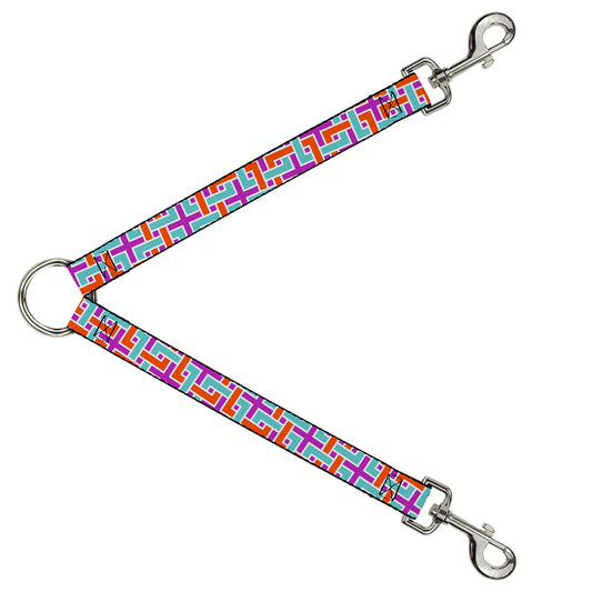 Dog Leash Splitter - Weave CLOSE-UP White Pink Orange Aqua