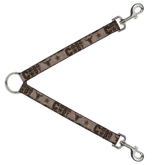 Dog Leash Splitter - Western COWBOY Icons Collage Tan Browns
