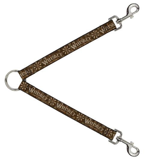 Dog Leash Splitter - Western WHISKEY Star with Text Shadow Repeat Browns Tan