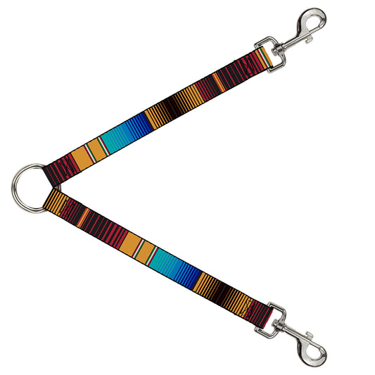 Dog Leash Splitter - Zarape6 Vertical Stripe Gold/Blues/Black/Red