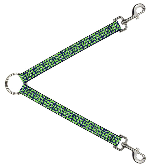 Dog Leash Splitter - Abstract Plaid White/Navy/Neon Green